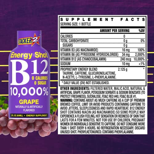 Stacker 2 Grape B12 Energy Shot, 2Oz (12 Pack) #TOP1
