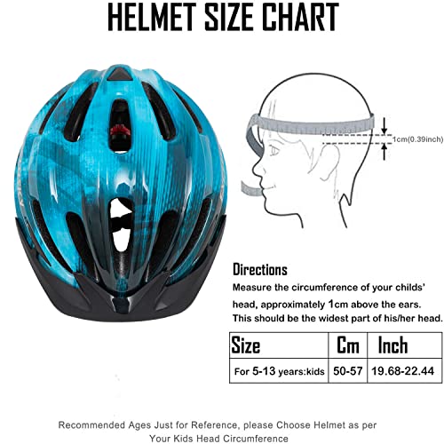 Image of Exclusky Kids Bike Helmet with LED Light - Adjustable Multi-Sport Youth Helmet for Boys & Girls, Ages 5-12, Fits 50-57cm, Cycling Safety Gear