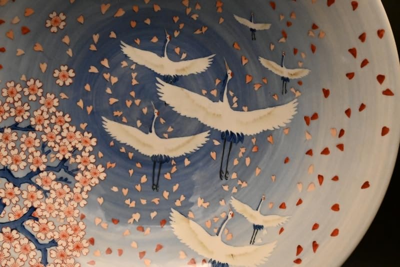 Amazon.co.jp: 伊万里焼 大鉢 □青木妙子作 虎仙窯 鉢桜舞に鶴 祝