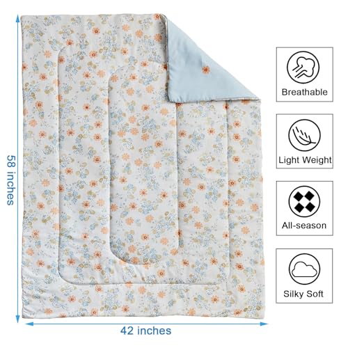 Image of JHXHMX 4 Pieces Toddler Bedding Set,Orange Floral Toddler Comforter Sets for Girls,Soft Crib Bed Sheets Set Includes Quilted Comforter,Fitted Sheet,Flat Top Sheet and Envelope Pillowcase