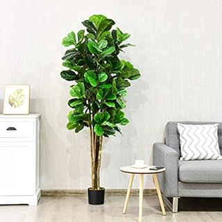COSTWAY Artificial Trees with Plastic Pot, Lightweight & Easy to Clean Fiddle Fig Tree, Non Toxic Materials, Fake Decorative Plants for Home Office Lobby Restaurant (Green, 1.8m)