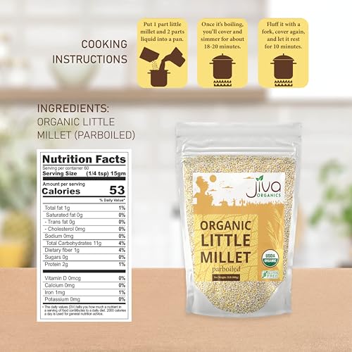 Jiva Organics Little Millet 2 LB Bag | Whole Grain, Gluten-Free & Organic | Rich in Fiber & Essential Nutrients for Healthy Cooking - Thumbnail 2