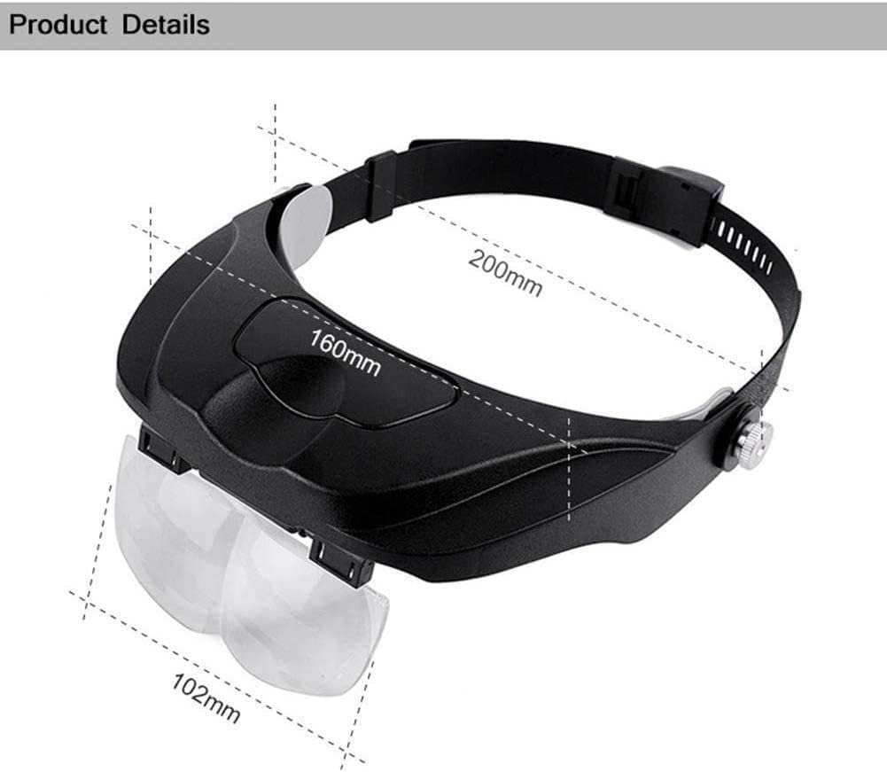 Lupe Stirnband Lupe mit LED-Licht Hände frei Leselupe Brille Lupe mit 2 LED Licht 4 Abnehmbare Linsen Lupe zum Lesen Ehe