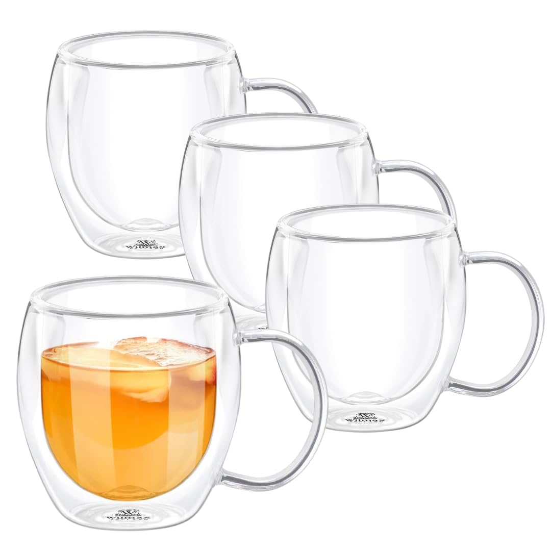 Wilmax | Doppelwandige Thermogläser mit Henkel | 4er-Set | 500 ml | Trinkgläser | Thermotassen | Teeglas | Latte Macchiato Gläser Set | Kaffeegläser | Cappuccino Gläser mit Henkel