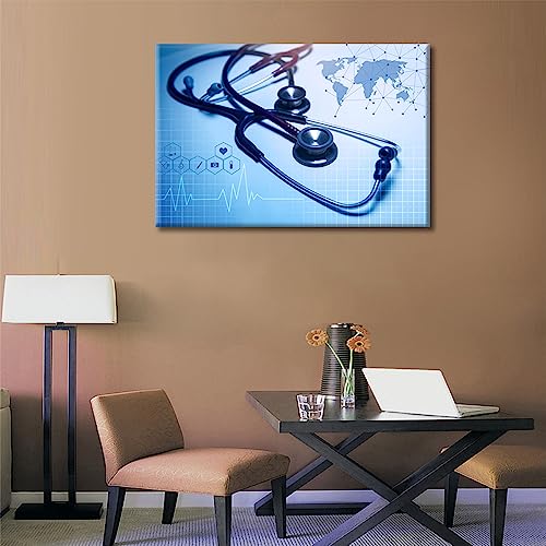 Image of TUMOVO 1 Panels Office Decor Medicine Concept Poster Wall Art for Living Room Home Decor Stethoscope Black and White Wall Art Framed Ready to Hang (16 inch Wx24 H)