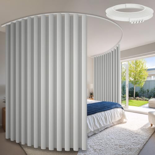 Image of Room Divider Curtains & Flexible Bendable Tracks Set,Privacy Dividers Ceiling Track Curtain Window Blackout Curtains for Living Room Bedroom (W100 x H84 in 2 Panels White Drape & White Rail)