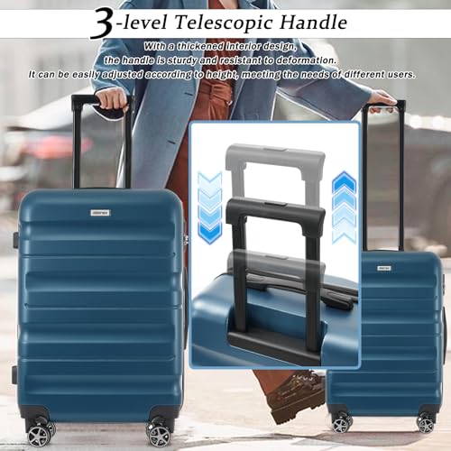 Merax Luggage Sets 6 Piece Hardshell ABS Suitcases with 8 Silent Spinner Wheels Durable and Lightweight Travel Luggage for Family Trips Ink Blue