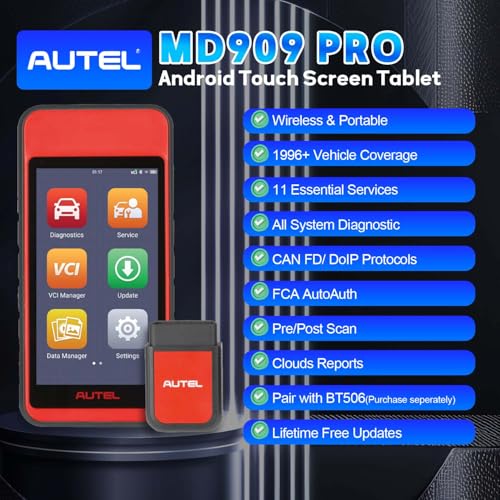 Autel MaxiDiag MD909 PRO All-Systems OBD2 Diagnostic Scanner, 11 Services, CAN FD & DoIP, Upgraded from MD808PRO/MD906, FCA AutoAuth, Lifetime Free Updates, 1996+ US, Asian & European Vehicles - Image 3