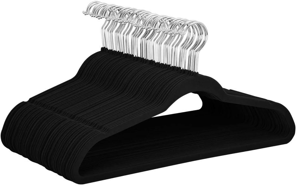 Yaheetech 100 Pack Velvet Hangers, Non Slip Flocked Suit Coat Clothes Trousers Hangers 360 Degree Swivel Hook Black