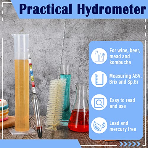 10 Pieces Hydrometer And Test Jar Set, Includes Triple Scale Alcohol Hydrometer 250 Ml Plastic Cylinder With Cleaning Brush And Cloth Storage Case Manual For Wine Beer Mead Cider Brewing Supplies #TOP4