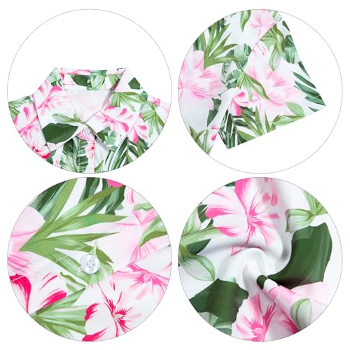 PNORATM Boys Girls Hawaiian Shirt Kids Summer Button Down Blouses Casual Short Sleeve Shirts Floral Graphic Tees Beach Vacation Summer Clothes Tops Tropical Hawaiian T Shirts for Boy Girl Pink