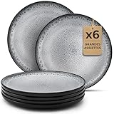 Twinzee 6 Grandes Assiette Perla - Compatible Micro-onde - Assiettes Service de Table Riviera Collection