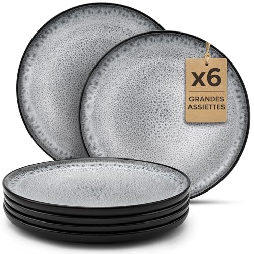 Twinzee 6 Grandes Assiette Perla - Compatible Micro-onde - Assiettes Service de Table Riviera Collection