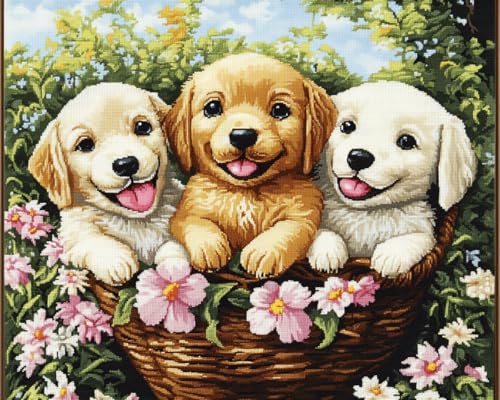 Broderie Diamant Chien dans un Panier 40x50cm : Activité Détente et Déco Salon Cocooning