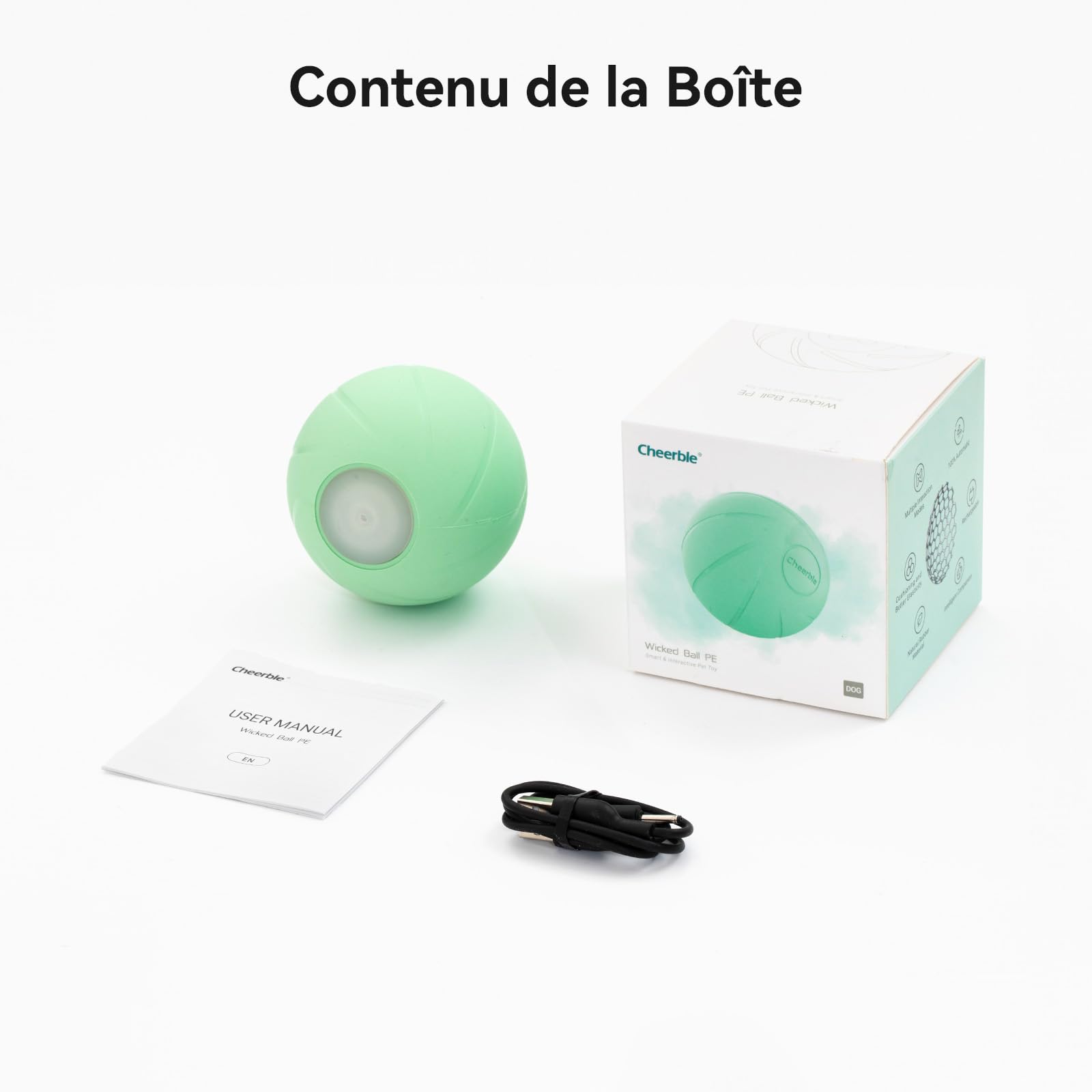 Cheerble Jouet Chien Interactif, Balle Rebondissante Chien avec 3 Modes d'Interaction, avec Lumières LED, Rechargeable par DC (Vert)