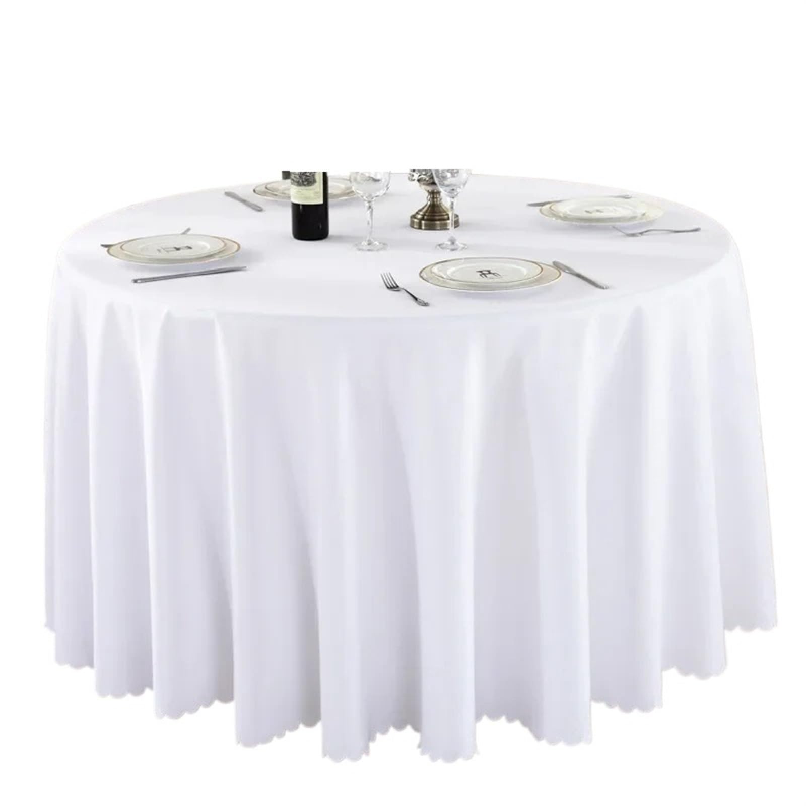 Nappe de table ronde unie blanche 320 cm pour dîner de fête et décoration de restaurant