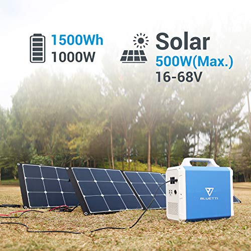 BLUETTI EB150 1500Wh Portable Power Station with 2 Solar Panel 120W, Solar Generator for Home RV Backup Battery for Emergency, 1000W AC Outlet, Solar Bundle, Power indoor and Outdoor