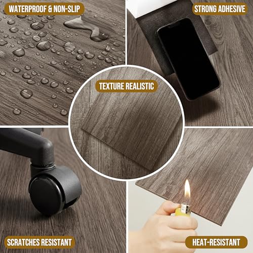 Image of Waterproof Peel and Stick Floor Tile, 54 Sq.Ft Walnut Brown Vinyl Wood Flooring, Easy DIY-Install & Durable for Kitchen, Bedroom, Bathroom, RVs, Rental-Friendly (36-Planks 6 inchx36 inch)