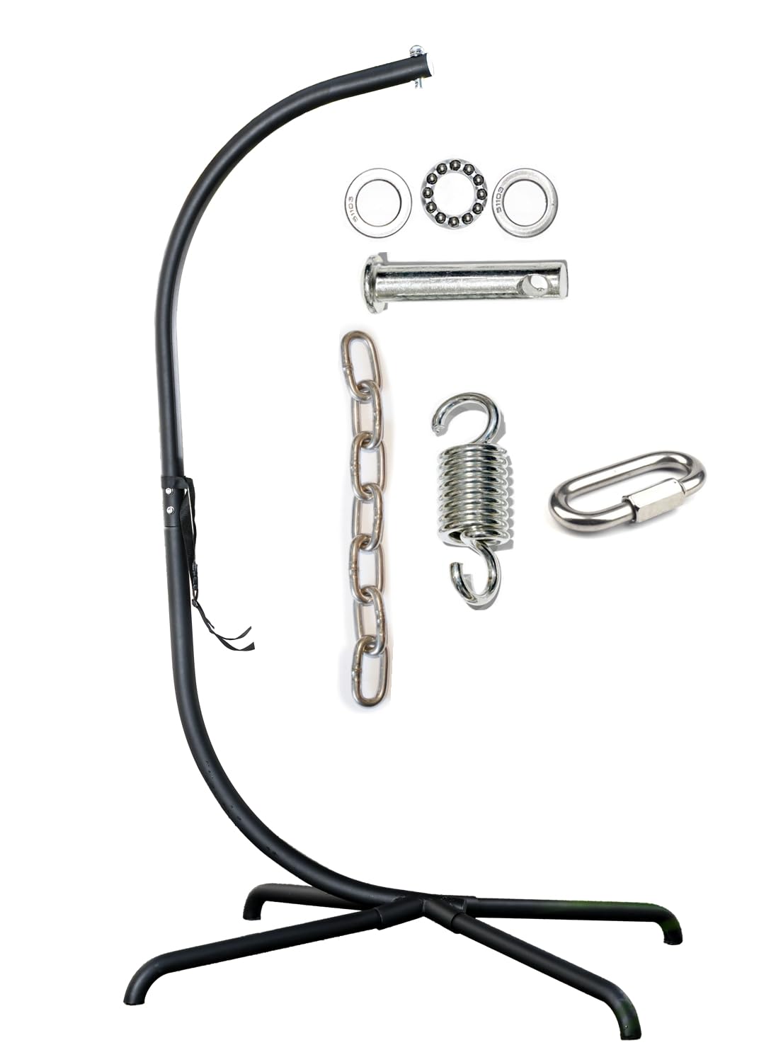 hanging egg chair stand only, hammock chair c-stand with hanging chain, snap hook, pin plug, spring for patio macrame hammock swinging chair 440lbs capacity (black)