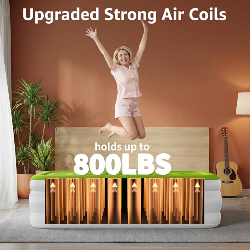 Image of YENING Size Air Mattress with Built in Pump Raised Double Blow up Bed Inflatable Camping Airbed Electric 18 Inch Tall (Twin, Twin)
