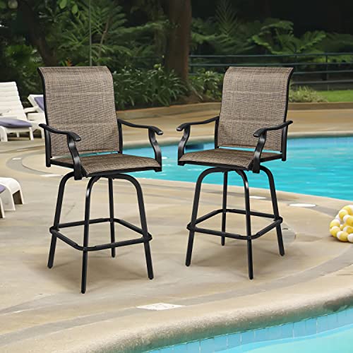Yaheetech Patio Swivel Bar Stools Set Of 2, Outdoor Padded Texteline Bistro Chairs With High Back And Armrest For Garden Lawn Balcony #TOP1