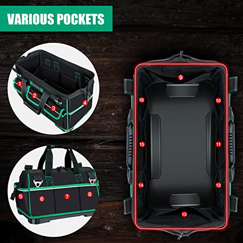 Airaj 16 Inch Tool Bag With Night Reflector Strip, Waterproof Tool Storage Bag Has Adjustable Shoulder Straps, Heavy Duty Tool Bag Organizer With Abs Molded Base… #TOP4