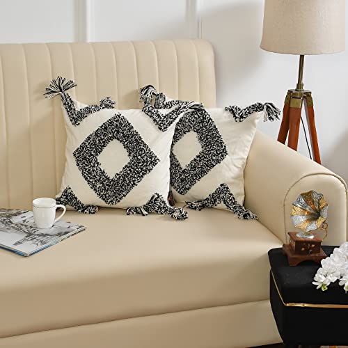 Image of TIB Premium Boho Decorative Throw Cushion Covers, 16 x 16 cm, Set of 2, Cotton. (Black Diamond)-230 TC