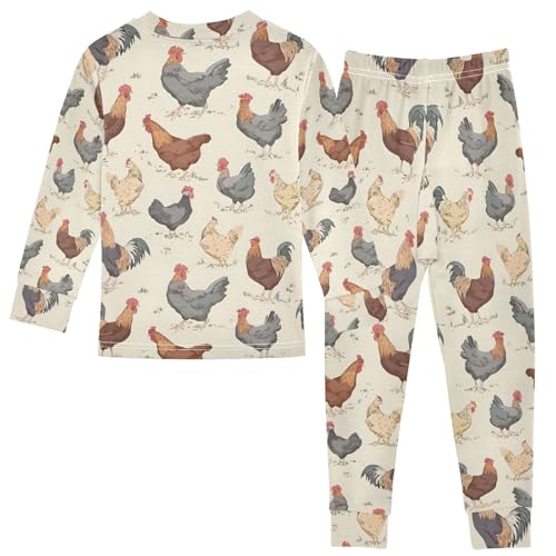 ALAZA Lovely Chicken Rooster Cartoon Pajamas Long Sleeve Sleepwear 2-Piece Pajama Set2