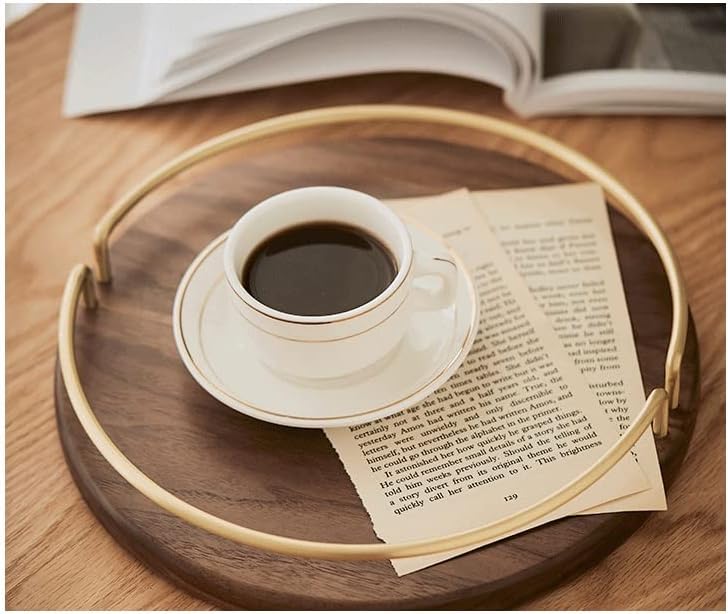 Vista 2 de HOUKAI Wooden Round Storage Plate Desktop Dessert Tray Fruit Tray Tea Tray