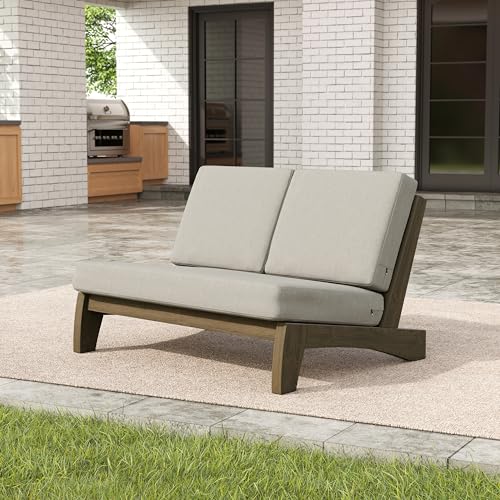 Image of Pia Ricoo 1-Piece Patio Furniture Set, Outdoor Loveseat with 4.5-Inch Thick Cushions, All-Weather Outdoor Sofa for Backyard, Deck, Lawn - Light Camel /Dark (Split Back)