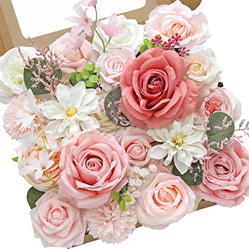 Image of Serwalin Artificial Pink Flowers,Fake Silk Roses for Wedding Cake Flowers DIY Bridal Bouquets Decoration, Indoor Table Home Centerpieces Decor for Baby Shower Party Arrangements