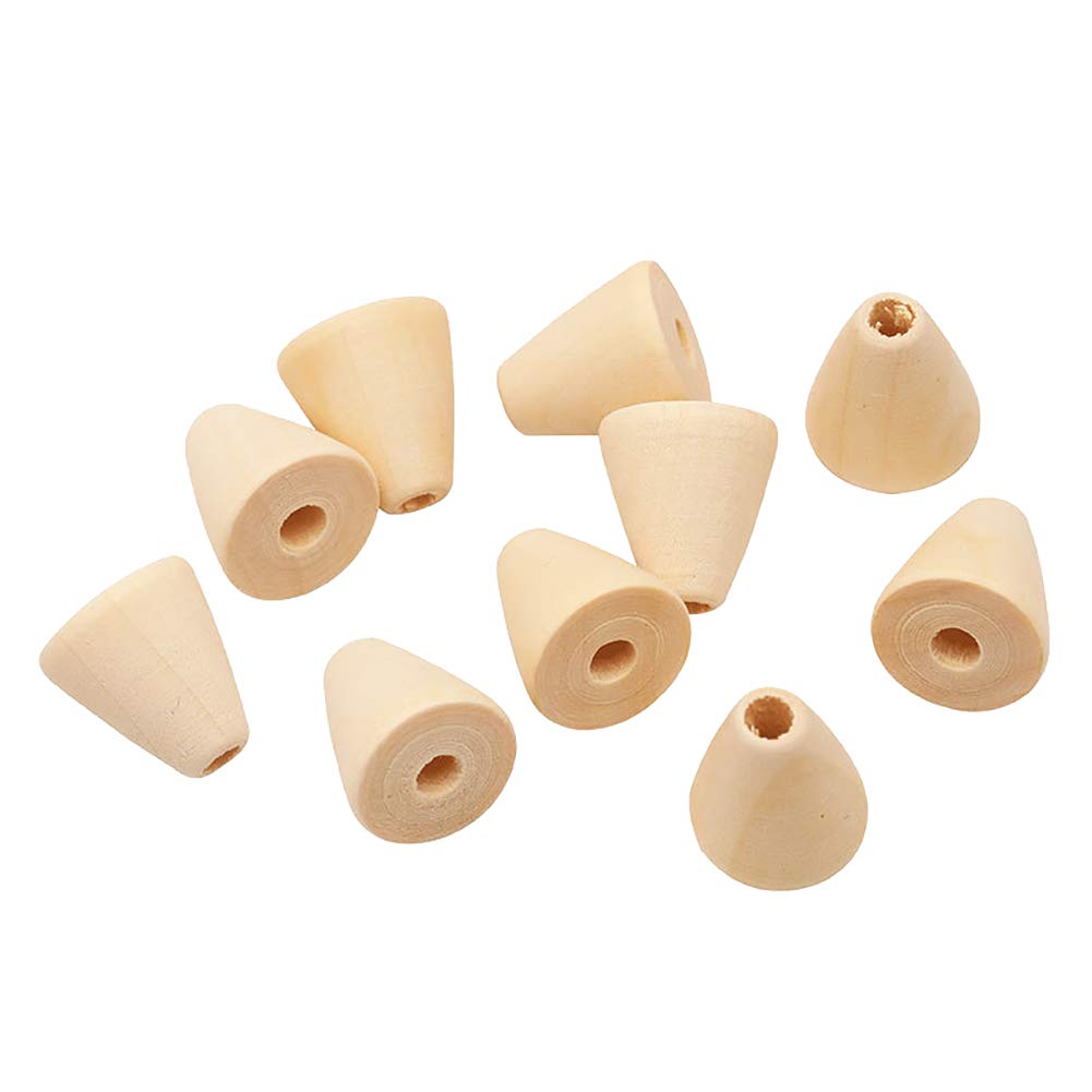 HugeDE 100 Pcs Cone Shape Natural Wood Beads Unfinished Wooden Loose Beads Spacer Beads with Hole for Craft Jewelry Making