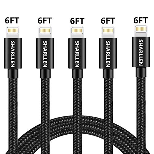 iPhone Cable Lightning Charger Cable 5 Pack 6FT SHARLLEN Nylon Braided iPhone Charging