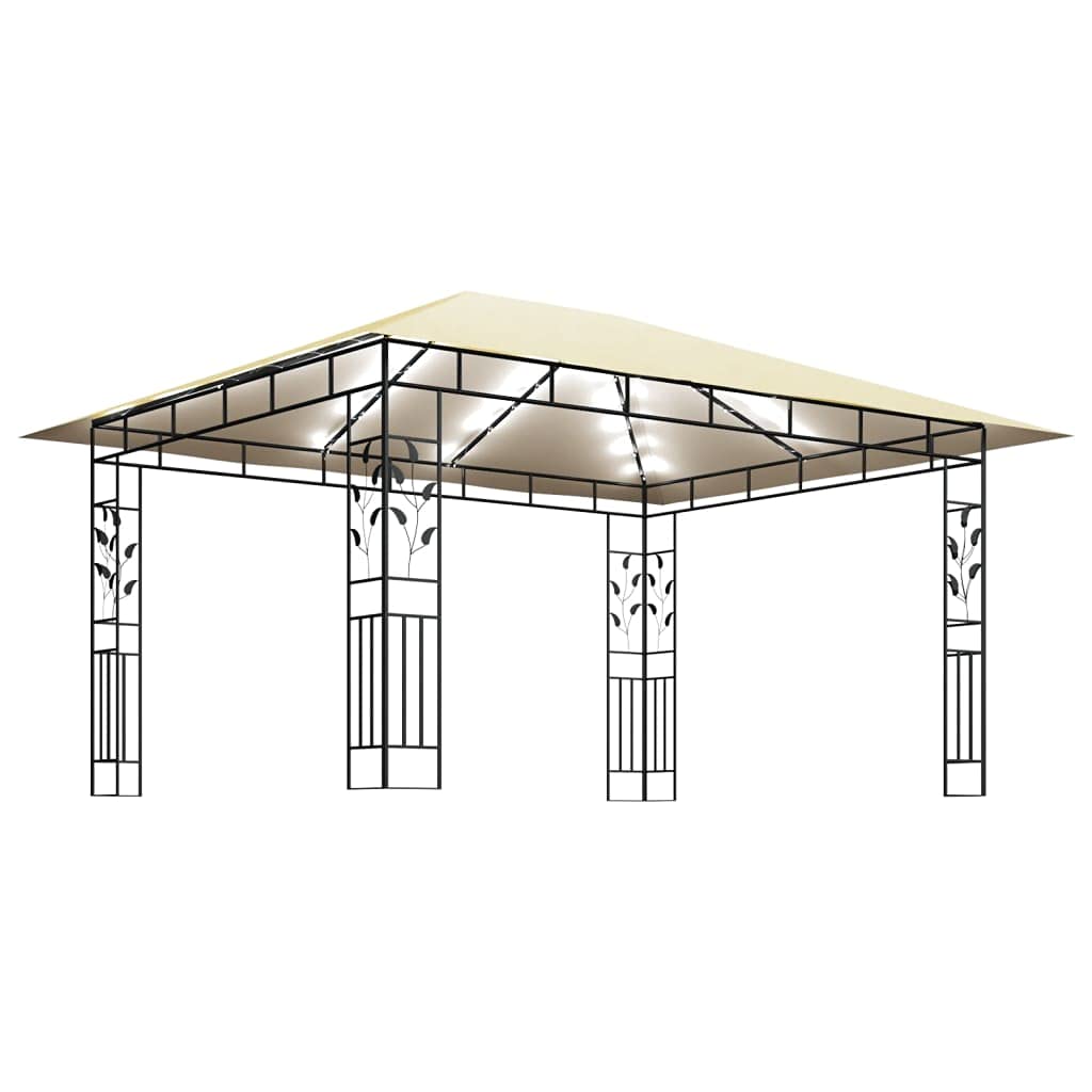 Willood Garten Pavillon mit Moskitonetz & LED-Lichterkette 4x3x2,73m Cremeweiß