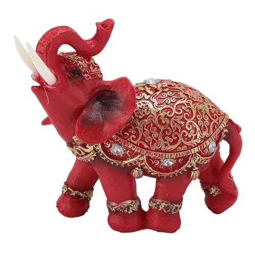Estatua de Elefante Feng Shui de Resina Rojo M 8.5 x 6.5 x 1.6 in