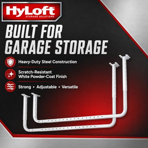 Image of HyLoft 33 in. x 34 in. Adjustable Garage Ceiling Mount Storage Rack Kit, Garage Overhead Storage Bracket, 80842-10, White