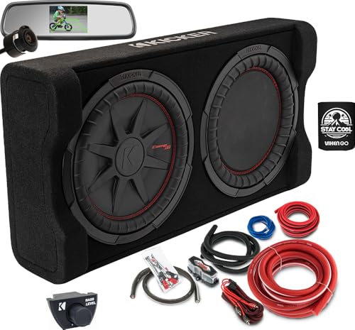 KICKER Enclosure and Amp kit Package of 3 Items - 12' PTRTP 1000 Watt Down-Firing Powered Loaded Sub...