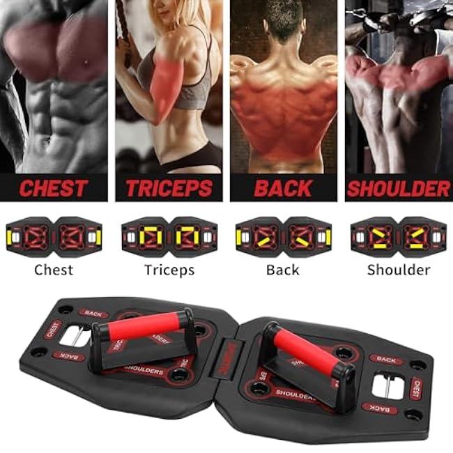 Push Up Board with Resistance Bands & Ab Roller ¨C Portable Home Gym Equipment for Upper Body & Full-Body Workouts ¨C Includes Pilates Bars & Accessories ¨C Ideal for Men & Women