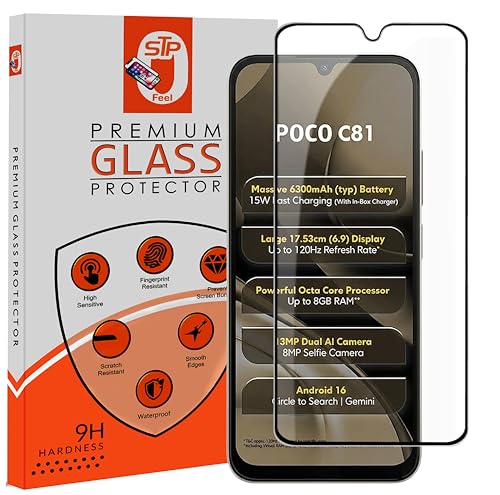 Image of STP FEEL Premium Tempered Glass Screen Protector Guard Compatible For Xiaomi Poco C81 5G (6.9 Inch, Pack of 1) | Edge to Edge Coverage With Easy to installation kit for Smartphone