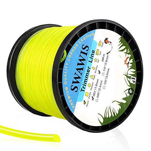 SWAWIS Fil de Coupe Nylon Rond Bobine de Tondeuse 1,6mm/200M Trimmer Line de Rechange pour Jardin de Mauvaises Herbes Fil pour débroussailleuse, Jaune