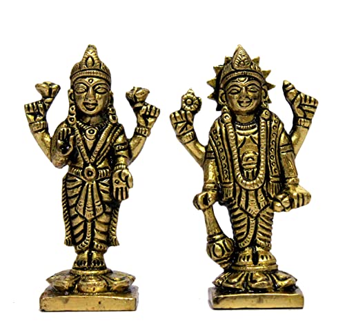 Estatua de Lakshmi Narayan en Latón 3 pulgadas miniatura 5