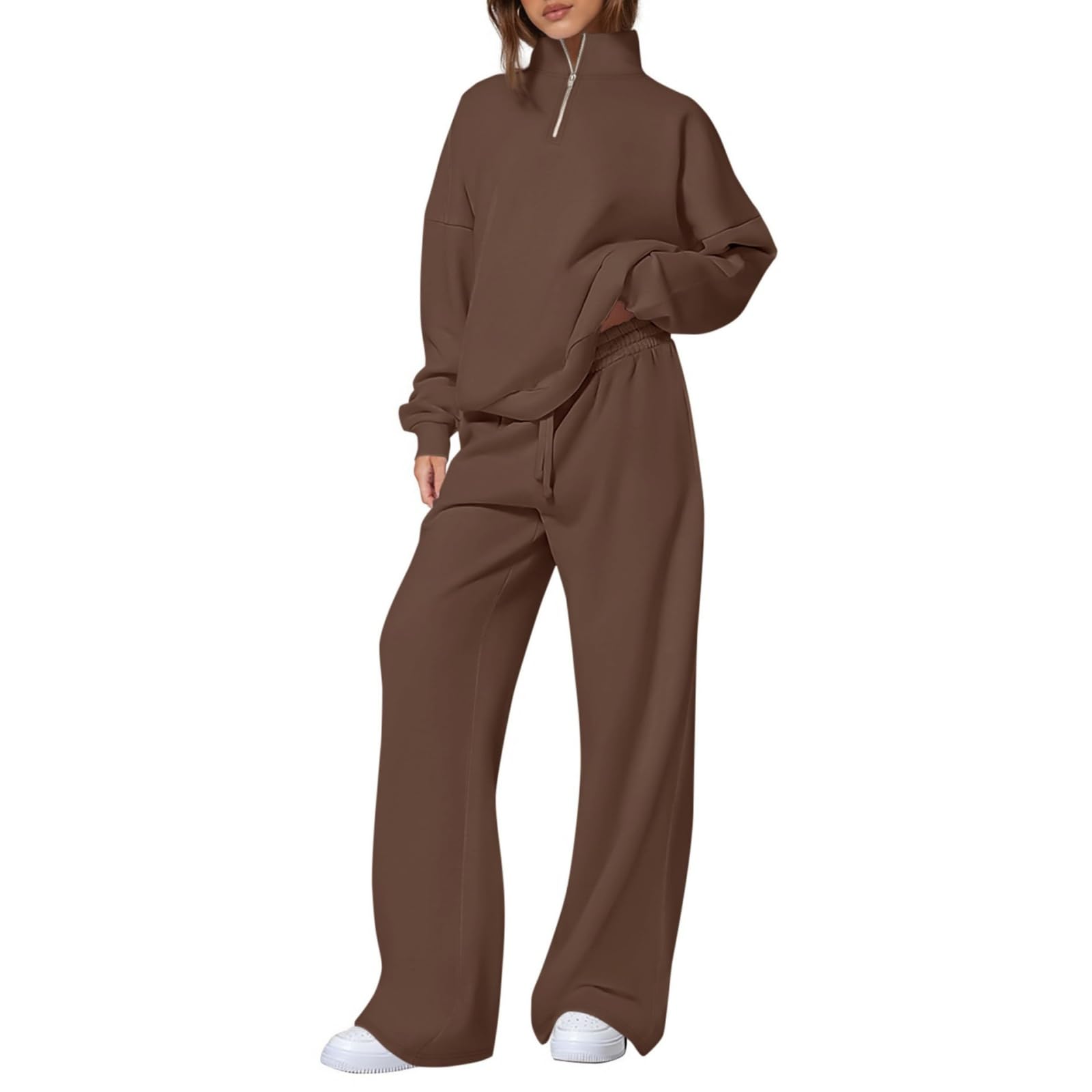 Sweat Set for Women Oversized Quarter Zip Sweatshirt Comfortable Lounge Set