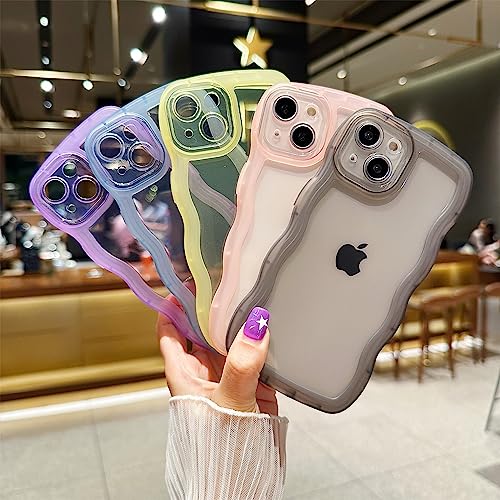 Image of Compatible with iPhone 14 Case 6.1 inch 2022, Cute Kawaii Curly Wave Frame Shape Soft Silicone Shockproof Protective Phone Cover for Women Girls, Clear /Pink