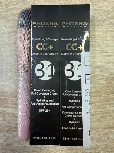 PHOERA CC Cream Foundation With SPF,PHOERA Full Coverage Foundation Color Correcting Cream,Anti Aging Hydrating Serum & SPF 25+ Sunscreen Natural Finish1.08 floz (2PCS 120 Nude) - Image 2