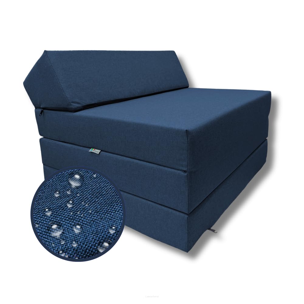 FORTISLINE Matelas pliant, 200 x 70 x 10 cm, en 3 parties, pour invité, camping, avec housse extérieure imperméable, cubique, lit d'invité, matelas de caravane, bleu foncé