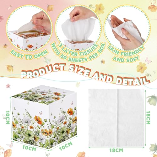 Image of Fourluoo 12 Pack Fall Floral Facial Tissues Cube Boxes, 600 Sheets 3 Ply