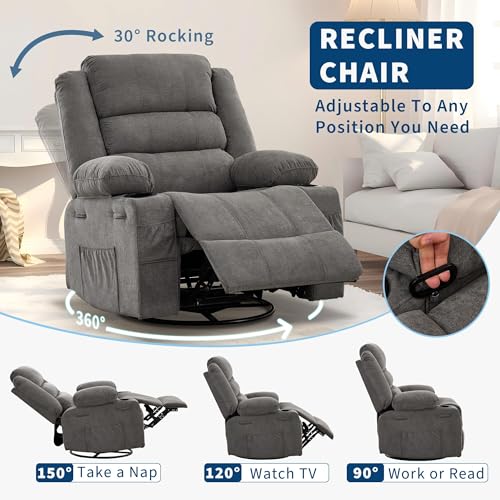 Image of Rocking Recliner Chair for Adults Oversized 360 Swivel Manual Recliner