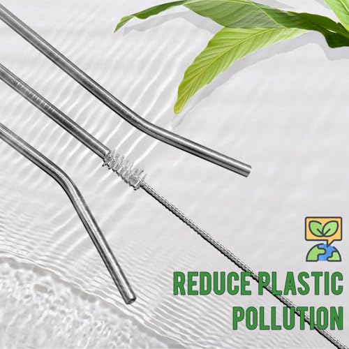 Image of Reusable Metal Straw 10 PCS Stainless Steel Straws for Travel Home | Portable Drinking Straws with 2 Cleaning Brushes, Storage Case, Ideal for Kitchen & Outdoor