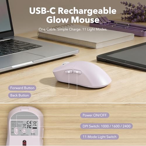 Image of Wireless Keyboard and Mouse Combo, Backlit Round Keycaps, Retro Typewriter Keyboard with Magnetic Wrist Rest, USB-C Rechargeable & Tilt Legs, 2.4GHz Cordless for Mac Windows PC (Glowing Pastel Purple)