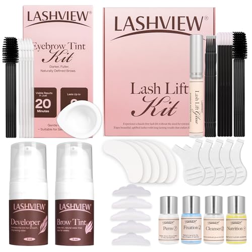 LASHVIEW Lash Lift and Eyebrow Kit, Professional Eyelash Perm Kit and Eyelash & Eyebrow Set Quick Lifting & Voluminous Coloring Gifts for Women Salon Grade Home DIY(BLACK)